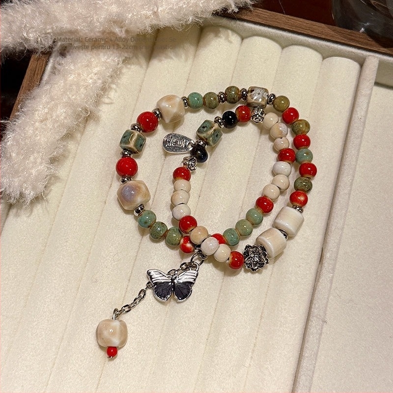 Brățară ceramică cu flori, lucrată manual, pentru femei, stil dulce