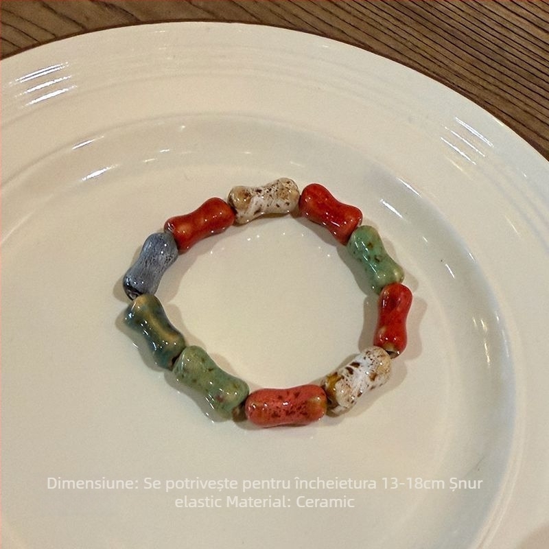 Brățară ceramică cu flori, lucrată manual, pentru femei, stil dulce