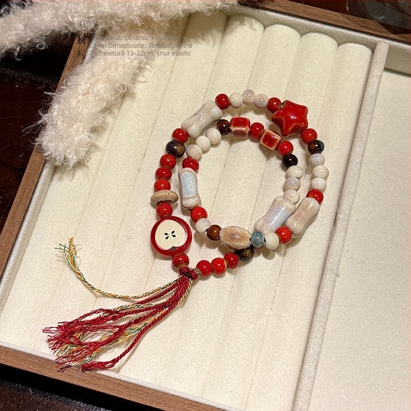 Brățară ceramică cu flori, lucrată manual, pentru femei, stil dulce