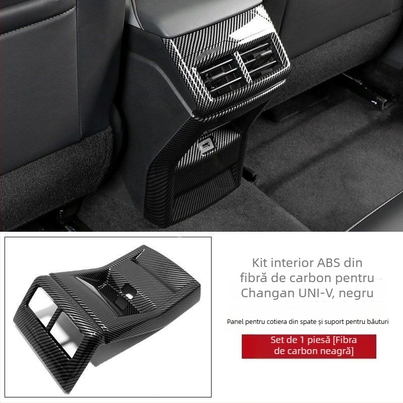 Baitu plastic cadru interior pentru consola centrală UNI-V, panou pentru suportul de pahare de apă, textură fibră de carbon, model 1, fără logo.