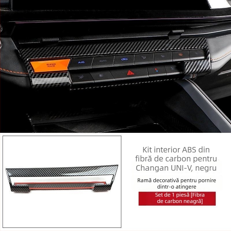 Baitu plastic cadru interior pentru consola centrală UNI-V, panou pentru suportul de pahare de apă, textură fibră de carbon, model 1, fără logo.