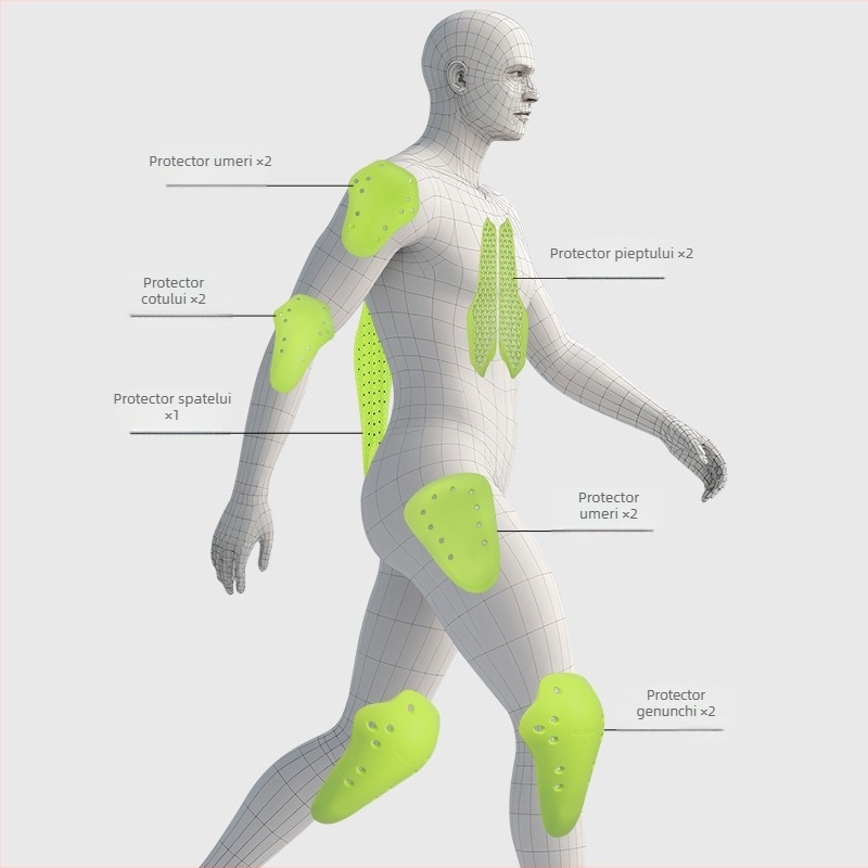 Îmbrăcăminte de ciclism Koelaie cu protecție încorporată, certificat CE, protecții pentru spate, genunchi și coate – set complet, material PU