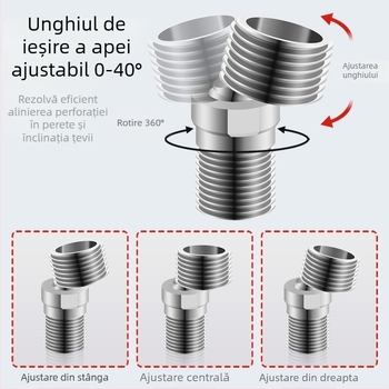 Adaptor de duș din oțel inoxidabil 304, universal cot curbat, interfață pentru duș, reglaj înclinare, rotativ, diametru variabil