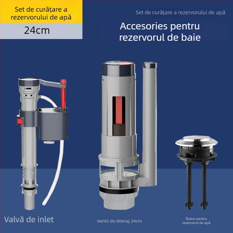 Set de butoane pentru flushing-ul toaletei — ABS, turnare prin injecție, valve universale de intrare și evacuare a rezervorului, acționare prin apăsare, marca Three penguins, origine Shandong