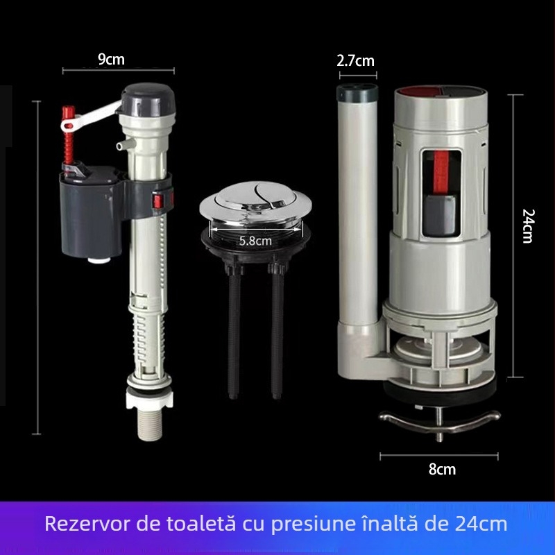 Set de butoane pentru flushing-ul toaletei — ABS, turnare prin injecție, valve universale de intrare și evacuare a rezervorului, acționare prin apăsare, marca Three penguins, origine Shandong