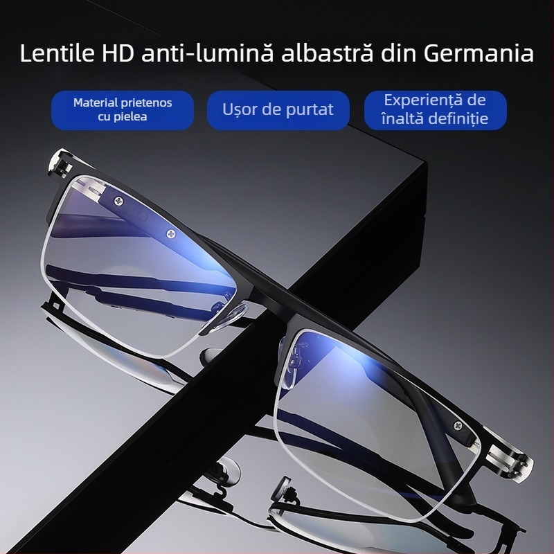 Ray Pailong ochelari de citit cu anti-lumină albastră, lentile PC presbiopice, model 1212, ramă metalică pentru bărbați