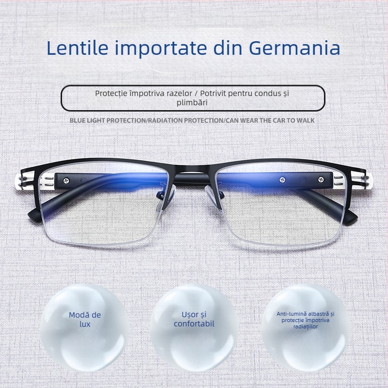 Ray Pailong ochelari de citit cu anti-lumină albastră, lentile PC presbiopice, model 1212, ramă metalică pentru bărbați
