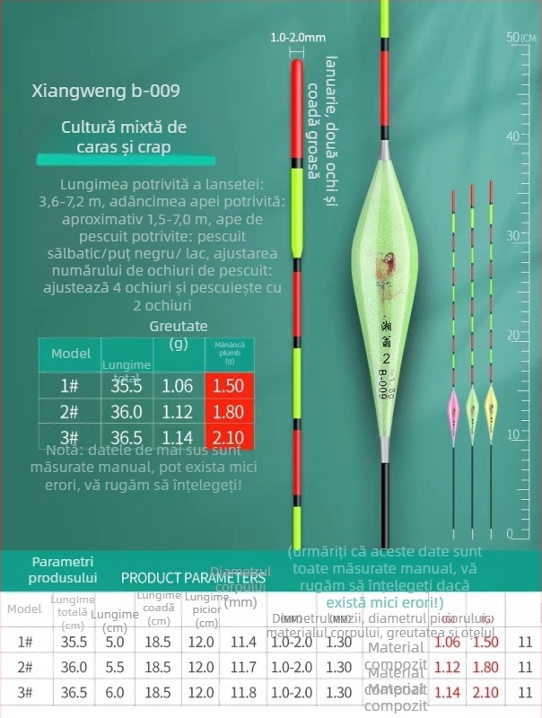 Plută de pescuit crap și caras — nano, ultra vizibilă, pentru apă mică și adâncă, aruncări la distanță, corp îngroșat, sensibilitate înaltă
