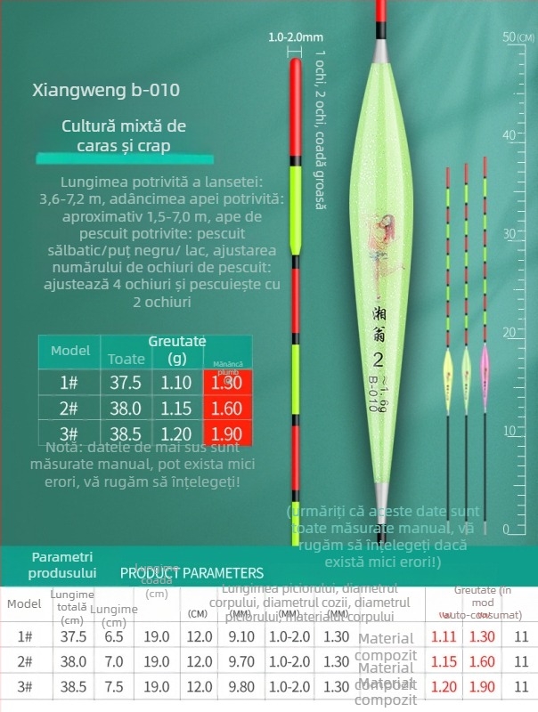 Plută de pescuit crap și caras — nano, ultra vizibilă, pentru apă mică și adâncă, aruncări la distanță, corp îngroșat, sensibilitate înaltă