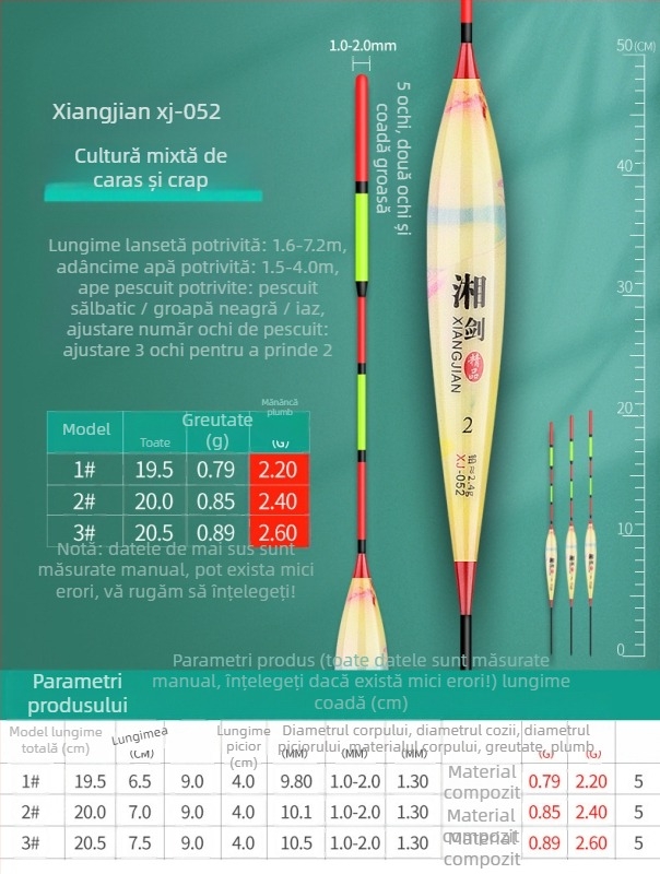 Plută de pescuit crap și caras — nano, ultra vizibilă, pentru apă mică și adâncă, aruncări la distanță, corp îngroșat, sensibilitate înaltă