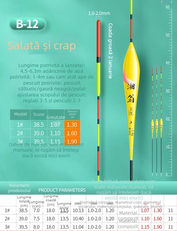 Plută de pescuit crap și caras — nano, ultra vizibilă, pentru apă mică și adâncă, aruncări la distanță, corp îngroșat, sensibilitate înaltă