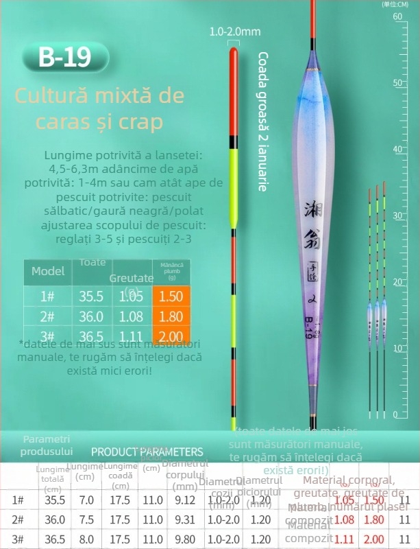 Plută de pescuit crap și caras — nano, ultra vizibilă, pentru apă mică și adâncă, aruncări la distanță, corp îngroșat, sensibilitate înaltă