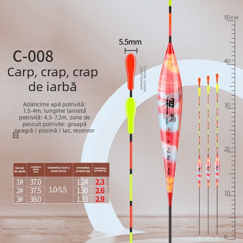 Plută de pescuit crap și caras — nano, ultra vizibilă, pentru apă mică și adâncă, aruncări la distanță, corp îngroșat, sensibilitate înaltă