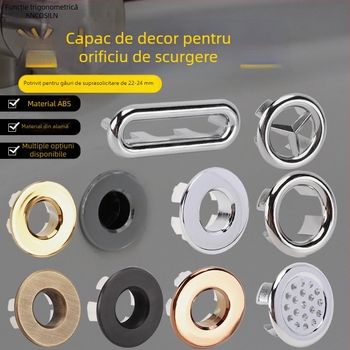 Capac decorativ pentru prelădirea chiuvetei, material: alamă+ABS, stil: modern minimalist, dop pentru chiuvetă de pe blat