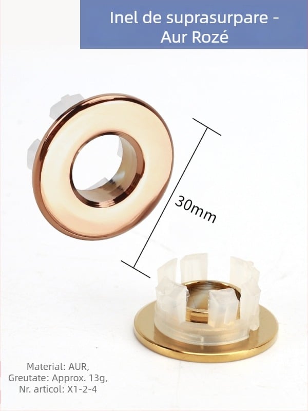 Capac decorativ pentru prelădirea chiuvetei, material: alamă+ABS, stil: modern minimalist, dop pentru chiuvetă de pe blat