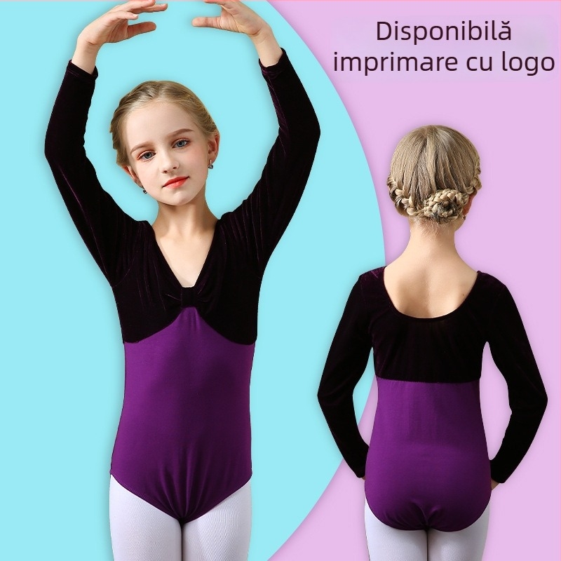 Costum modern de dans pentru fete - țesătură catifea, acrilic 80%, căptușeală 85% acrilic cu amestec de bumbac, potrivit pentru toate sezoanele, pentru balet și dans popular pe scenă