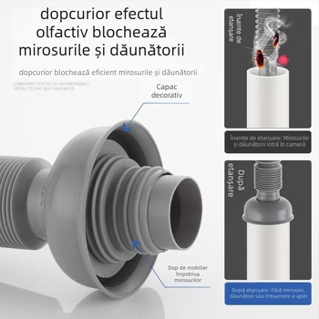 Fitinguri de drenaj pentru chiuveta de bucătărie, PP, instalare prin plug-in direct, anti-miros, anti-coroziune, anti-retur de apă