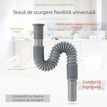 Fitinguri de drenaj pentru chiuveta de bucătărie, PP, instalare prin plug-in direct, anti-miros, anti-coroziune, anti-retur de apă