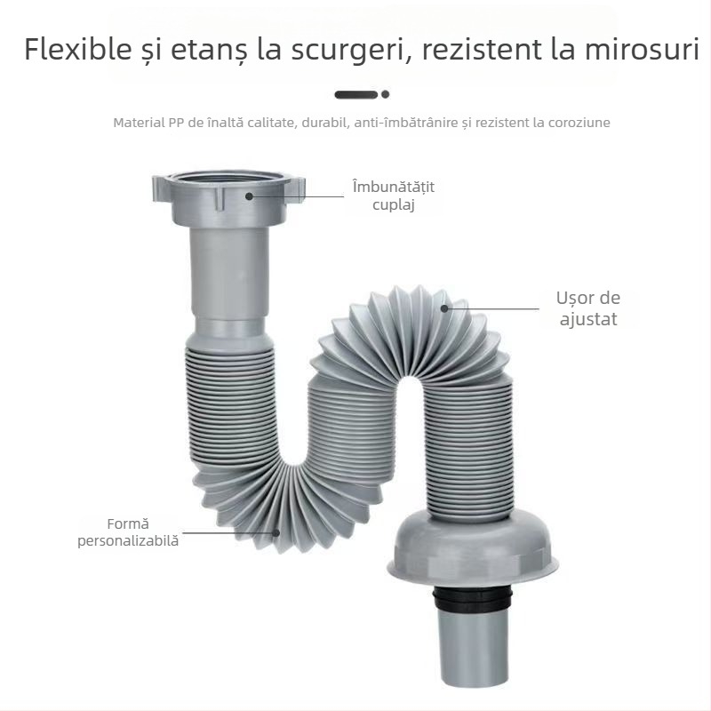 Fitinguri de drenaj pentru chiuveta de bucătărie, PP, instalare prin plug-in direct, anti-miros, anti-coroziune, anti-retur de apă