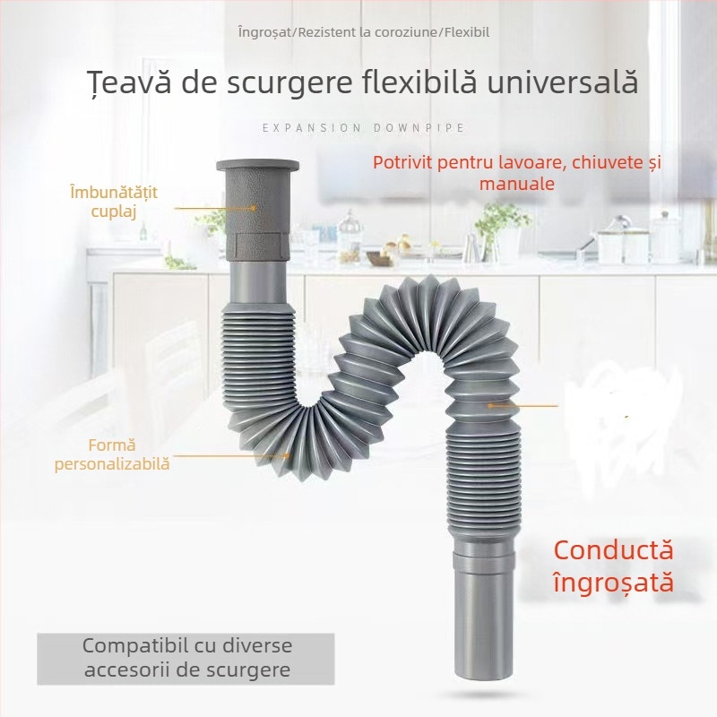 Fitinguri de drenaj pentru chiuveta de bucătărie, PP, instalare prin plug-in direct, anti-miros, anti-coroziune, anti-retur de apă