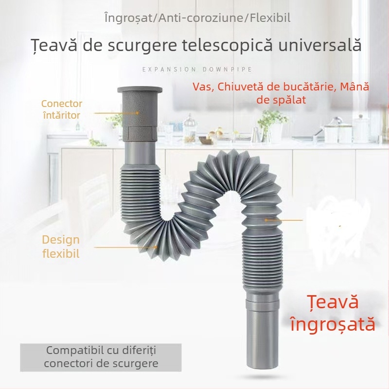 Fitinguri de drenaj pentru chiuveta de bucătărie, PP, instalare prin plug-in direct, anti-miros, anti-coroziune, anti-retur de apă