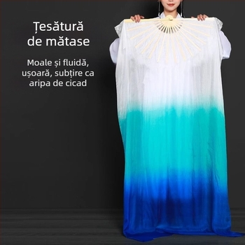 Fan de dans lung din bambus, cu gradient albastru-lacustru, pentru deschiderea dansului; stil chinezesc; accesoriu pentru dansuri pentru adulți precum belly dance și Yangko.