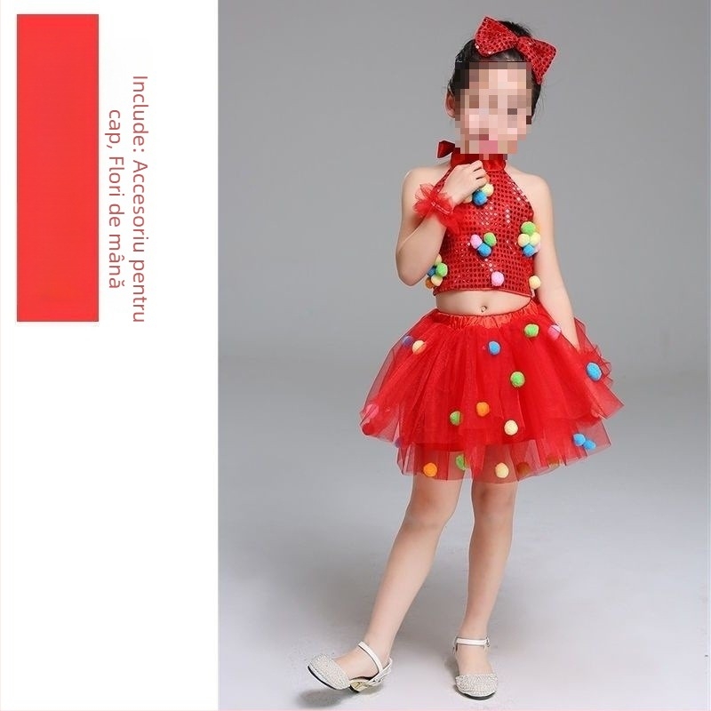 Set de costume de dans pentru copii: fustă tul cu paiete pentru fete și costum pentru băieți; material: fibră acrilică; sezon: vară 2022; ocazia: dansul burii