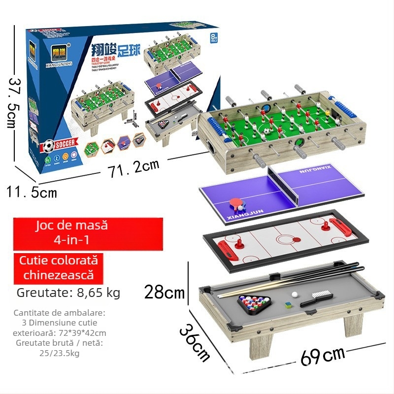 Joc de masă din lemn 4 în 1 pentru copii de Xiangjun: fotbal de masă, tenis de masă, hochei pe masă și duel pentru doi