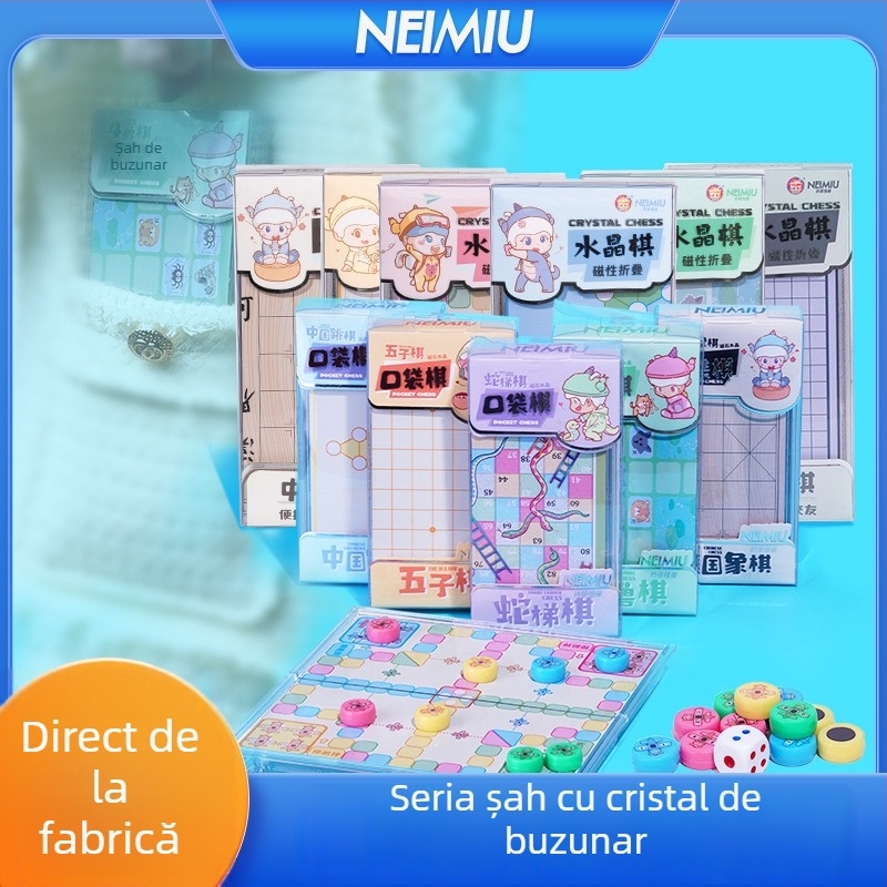 Joc de masă magnetic pliabil — set multiplu educațional cu Flying Chess, Snakes and Ladders, Șah Chinezesc, Backgammon, Gomoku și Checkers; Material din plastic, pentru vârsta 7–14 ani