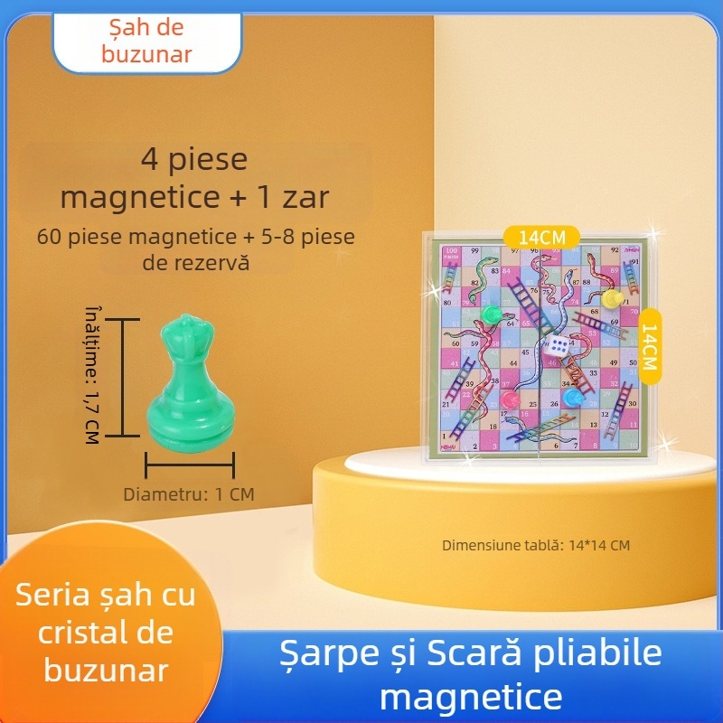 Joc de masă magnetic pliabil — set multiplu educațional cu Flying Chess, Snakes and Ladders, Șah Chinezesc, Backgammon, Gomoku și Checkers; Material din plastic, pentru vârsta 7–14 ani