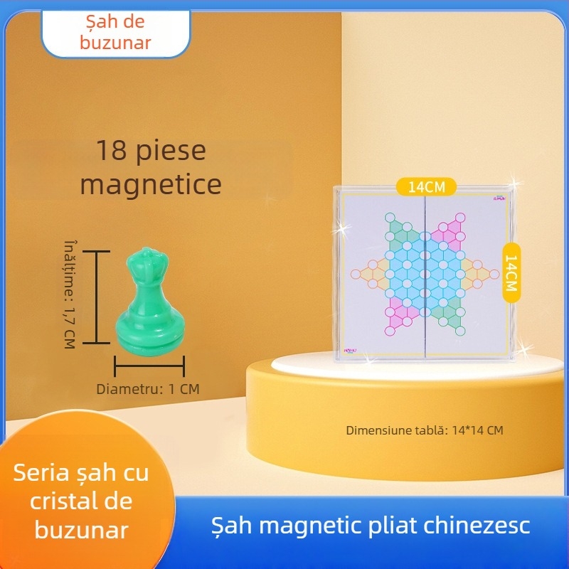 Joc de masă magnetic pliabil — set multiplu educațional cu Flying Chess, Snakes and Ladders, Șah Chinezesc, Backgammon, Gomoku și Checkers; Material din plastic, pentru vârsta 7–14 ani