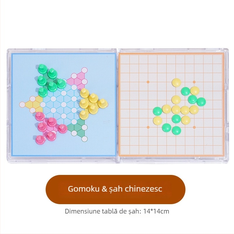 Joc de masă magnetic pliabil — set multiplu educațional cu Flying Chess, Snakes and Ladders, Șah Chinezesc, Backgammon, Gomoku și Checkers; Material din plastic, pentru vârsta 7–14 ani