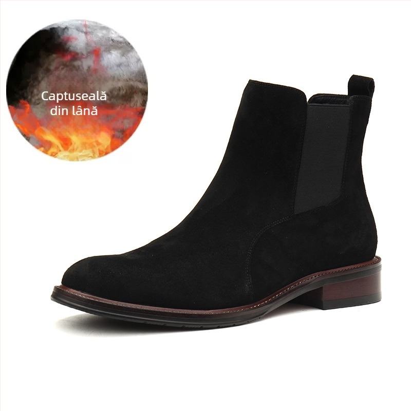 Ghete bărbați din piele, înalte, stil Martin – Partea superioară din piele naturală, vârf ascuțit, toc mic jos 1–3 cm, finisaj piele mat
