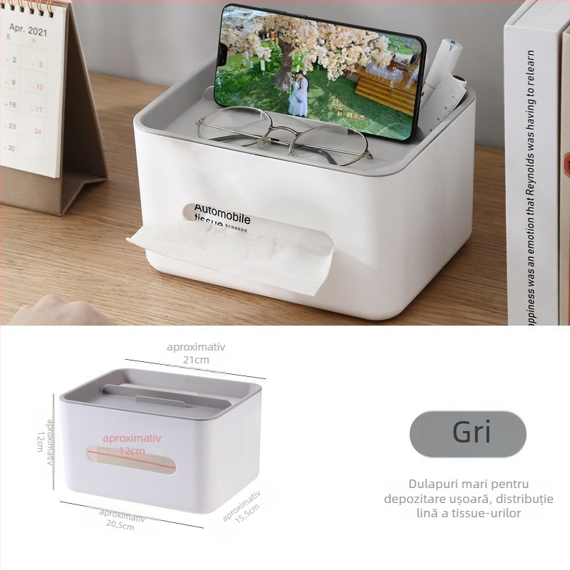 Cutie de șervețele multifuncțională cu spațiu pentru telecomandă, din plastic, certificat CE, model M8BdWAC5 (material: plastic; certificare: CE; cod produs: M8BdWAC5)