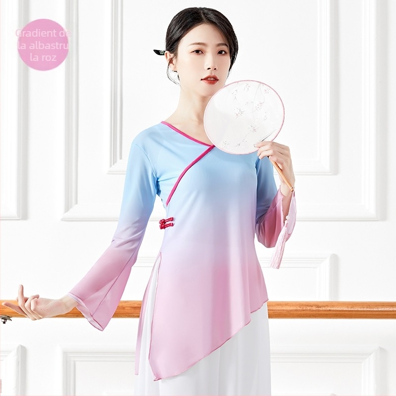 Top de dans modern – Gradient mesh, material nylon 40D, căptușeală din amestec de bumbac, croială lejeră, îmbrăcăminte de dans pentru femei