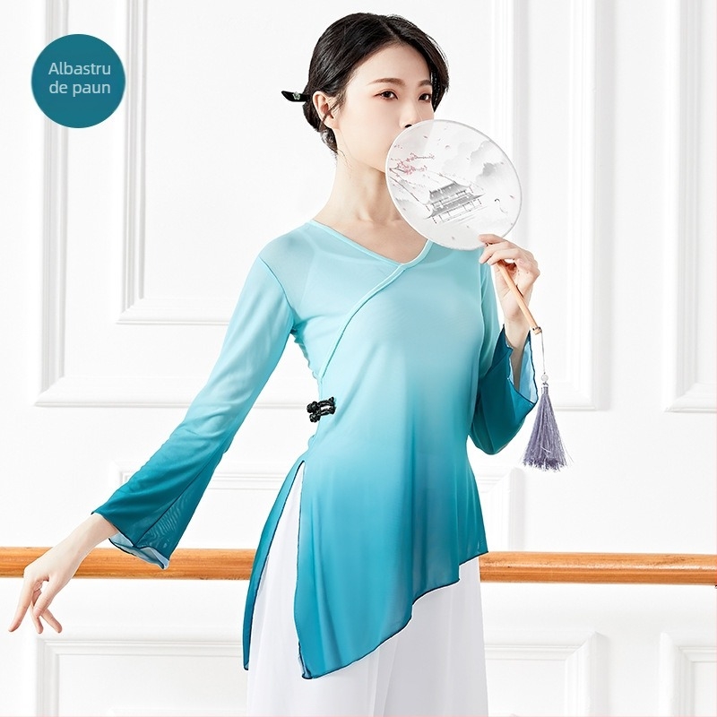 Top de dans modern – Gradient mesh, material nylon 40D, căptușeală din amestec de bumbac, croială lejeră, îmbrăcăminte de dans pentru femei