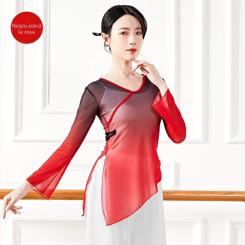 Top de dans modern – Gradient mesh, material nylon 40D, căptușeală din amestec de bumbac, croială lejeră, îmbrăcăminte de dans pentru femei