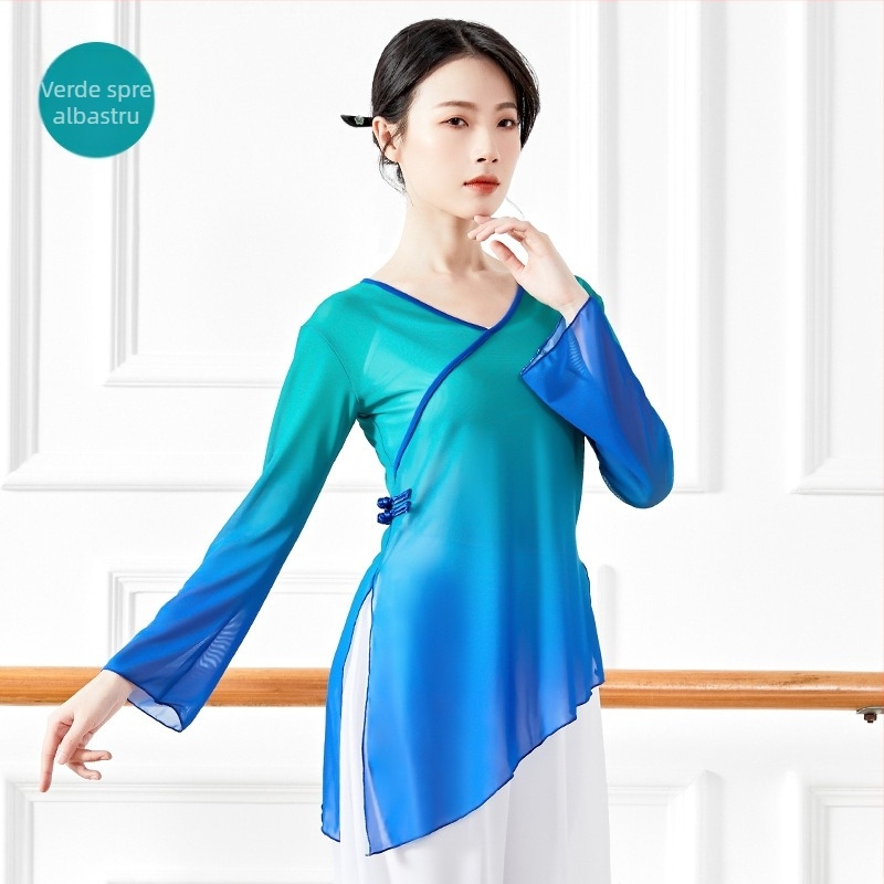 Top de dans modern – Gradient mesh, material nylon 40D, căptușeală din amestec de bumbac, croială lejeră, îmbrăcăminte de dans pentru femei