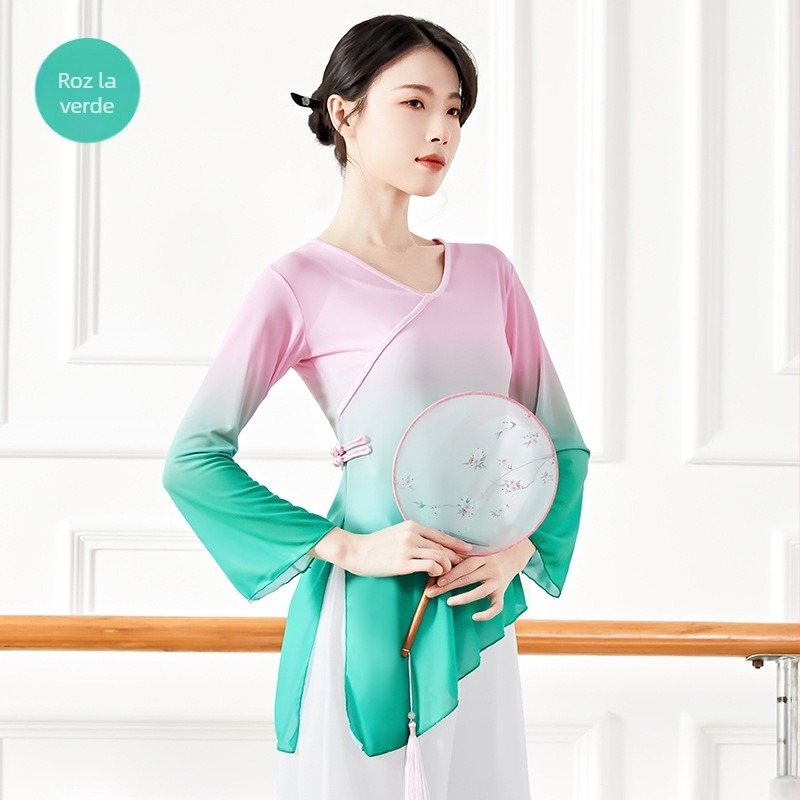 Top de dans modern – Gradient mesh, material nylon 40D, căptușeală din amestec de bumbac, croială lejeră, îmbrăcăminte de dans pentru femei