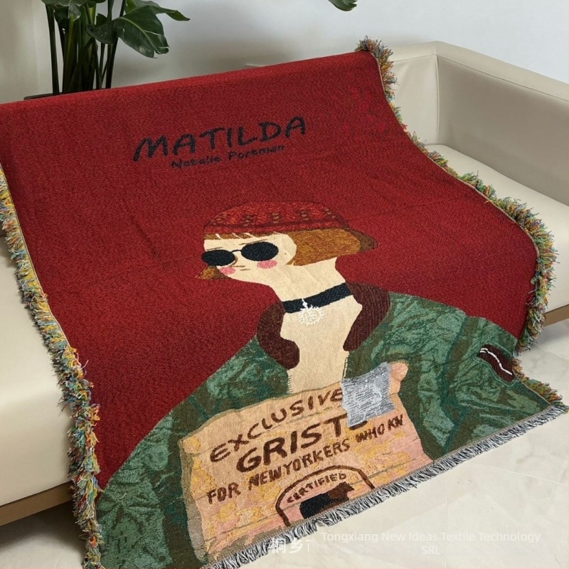 Pătură tapiserie decorativă din poliester-cotton, premium pentru living, cu model de caractere, greutate 800–999 g