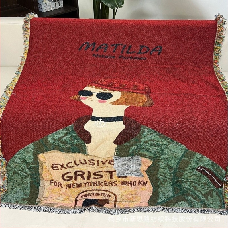 Pătură tapiserie decorativă din poliester-cotton, premium pentru living, cu model de caractere, greutate 800–999 g