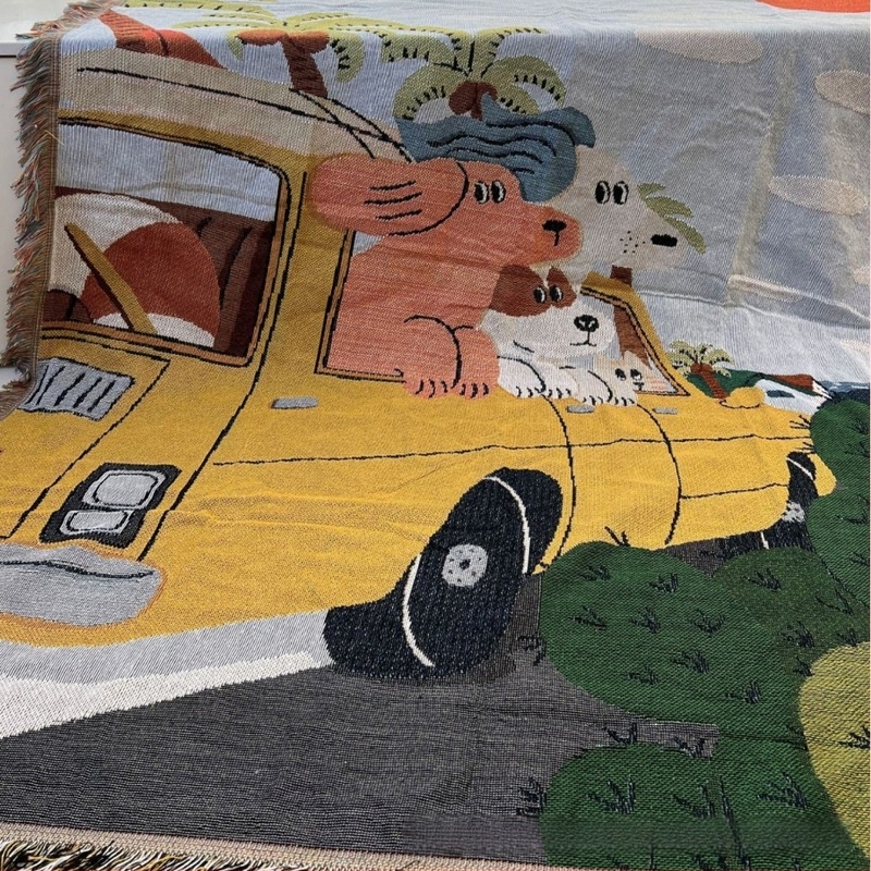 Pătură tapiserie decorativă din poliester-cotton, premium pentru living, cu model de caractere, greutate 800–999 g