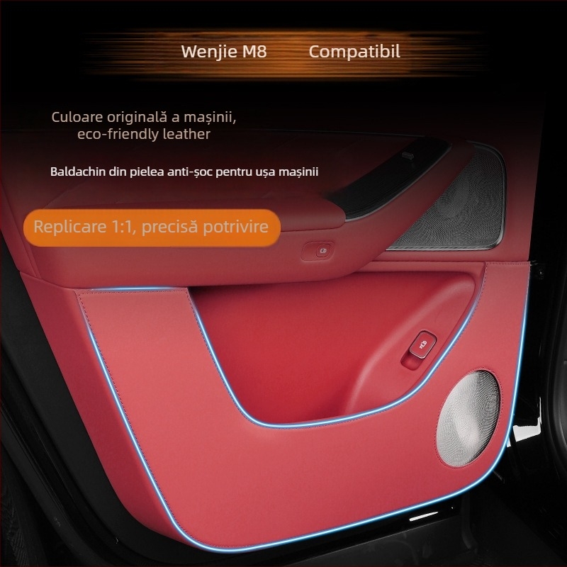 Accesorii interioare auto din piele — pernă anti-kick pentru ușă, compatibil Wenjie M7/M8/M9, model 07, Hongfu Horse, piele artificială, prelucrare personalizată