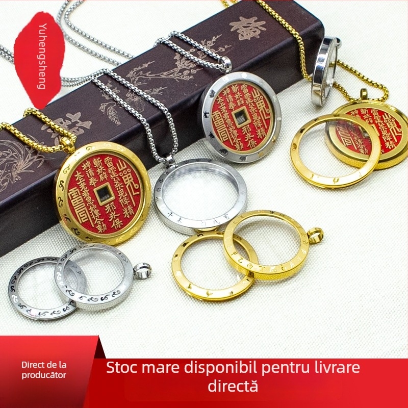 Pandantiv din oțel cu carcasă protectoare, stil Nou Chinezesc, prelucrare: electroplacare și turnare sub presiune, artă din cupru