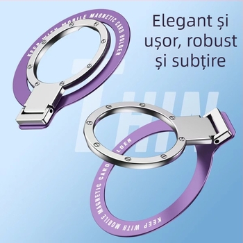 Suport pentru telefon cu inel ultra-subțire, din aliaj de zinc, bază pliabilă și rotativă cu adeziv puternic