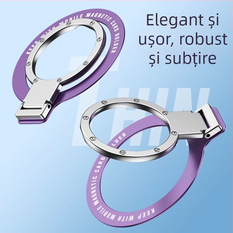 Suport pentru telefon cu inel ultra-subțire, din aliaj de zinc, bază pliabilă și rotativă cu adeziv puternic