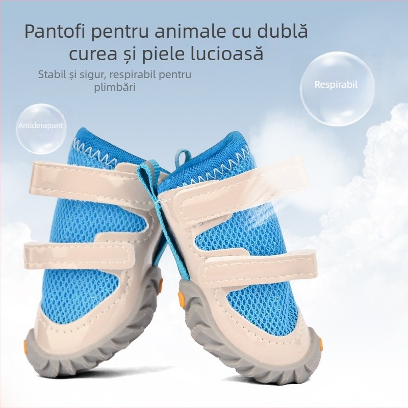 Pantofi pentru câini cu curele duble, plasă respirabilă, anti-derapare, cauciuc, mențin căldura