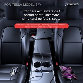 Hub USB de încărcare pentru consola centrală Tesla Model 3/Y – Mini, ABS, Snap-on