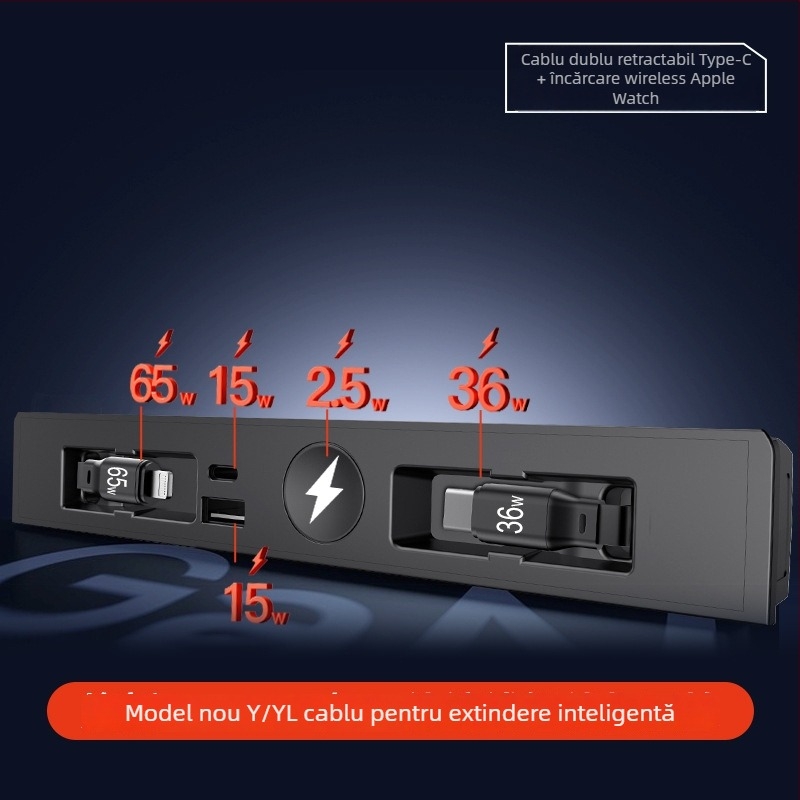 Hub USB de încărcare pentru consola centrală Tesla Model 3/Y – Mini, ABS, Snap-on