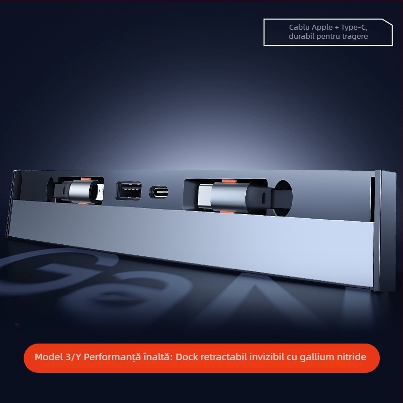 Hub USB de încărcare pentru consola centrală Tesla Model 3/Y – Mini, ABS, Snap-on